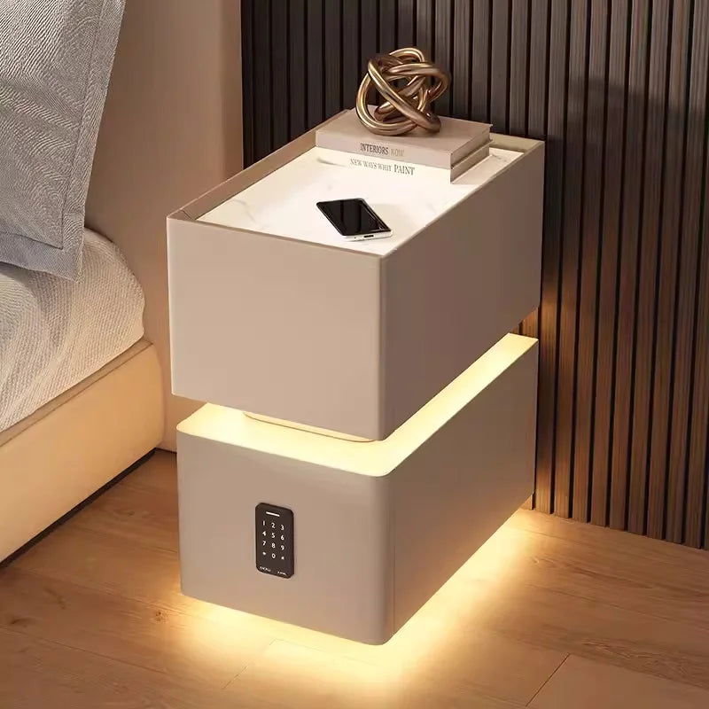 Smart Bedside Table with Wireless Charging and Sensor Light