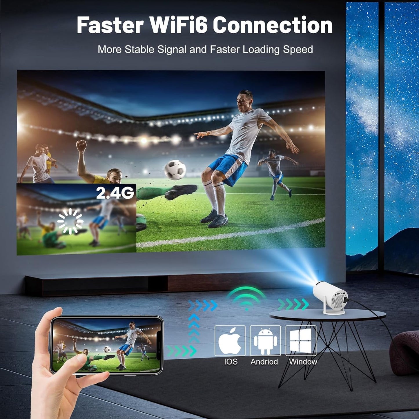 180° Rotatable WiFi Projector with Bluetooth | 4K Supported, 1080P HD