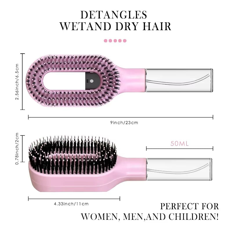 2-in-1 Detangling Hair Brush with Scalp Massage and Water Mist Spray - Anti-Static Hair Styling Tool for Home and Travel