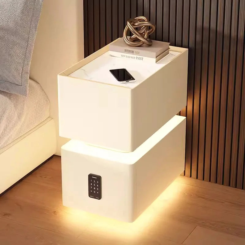 Smart Bedside Table with Wireless Charging and Sensor Light 