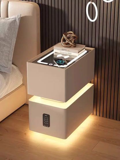 Smart Bedside Table with Wireless Charging and Sensor Light 