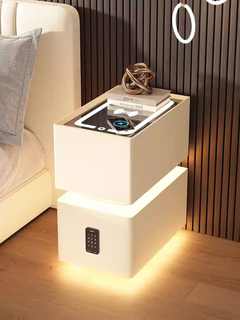 Smart Bedside Table with Wireless Charging and Sensor Light 
