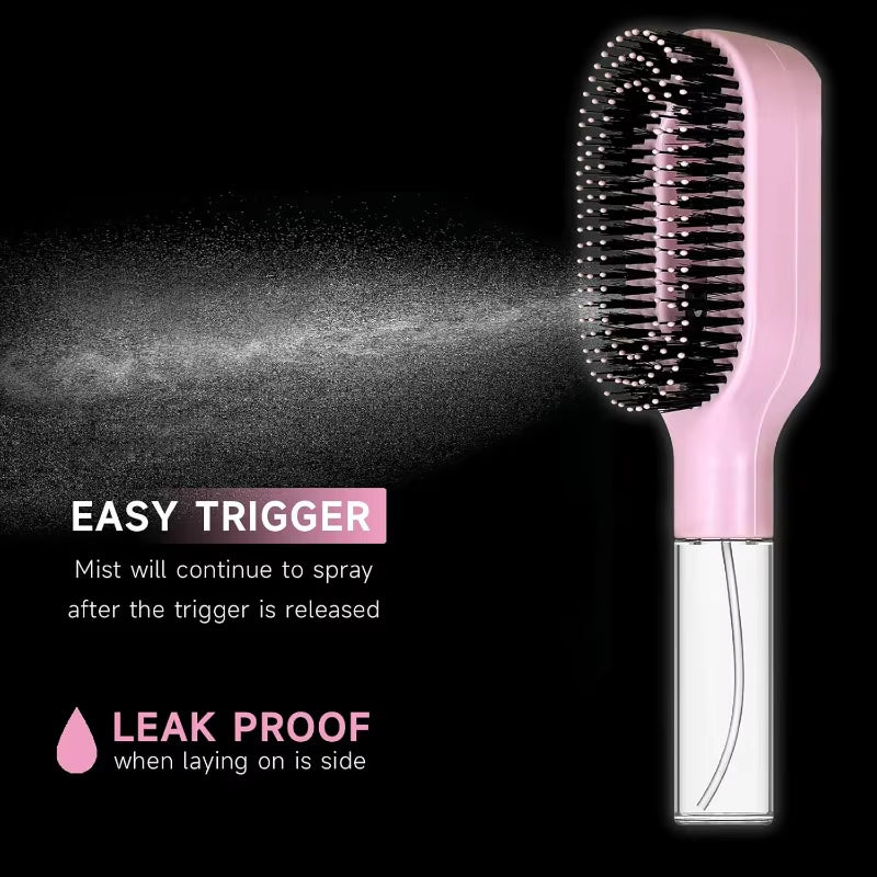 2-in-1 Detangling Hair Brush with Scalp Massage and Water Mist Spray - Anti-Static Hair Styling Tool for Home and Travel