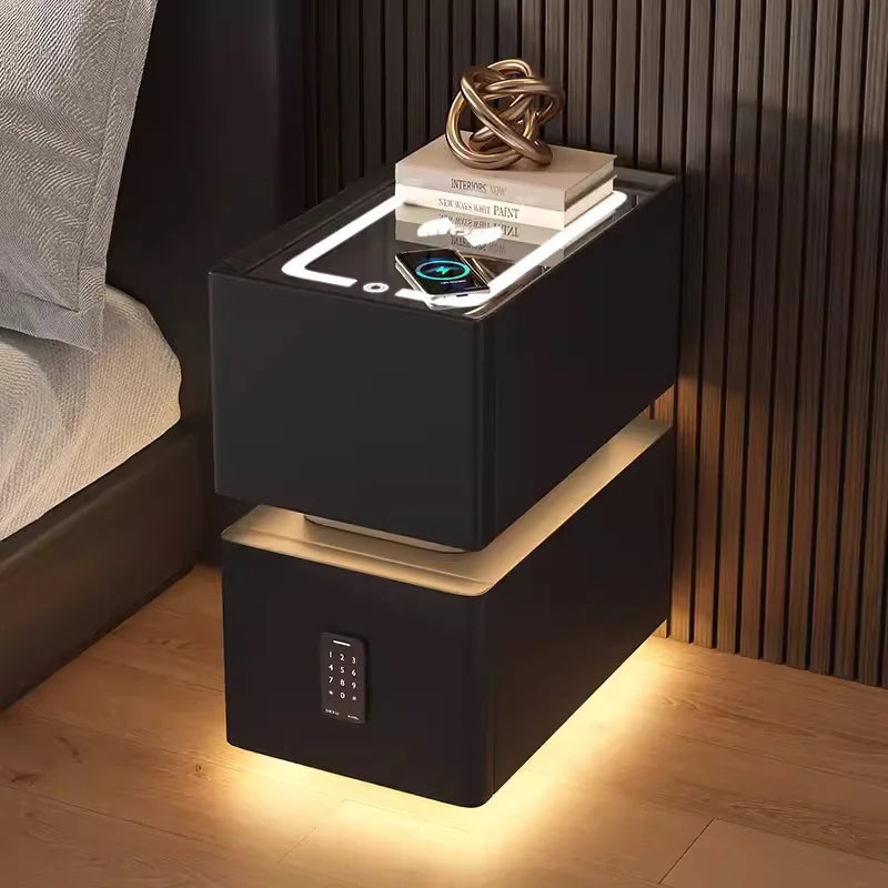 Smart Bedside Table with Wireless Charging and Sensor Light 