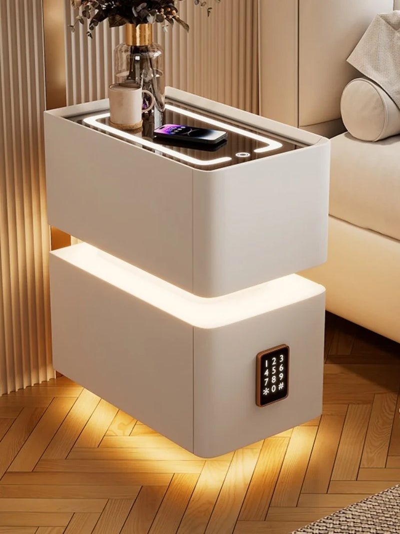 Smart Bedside Table with Wireless Charging and Sensor Light 