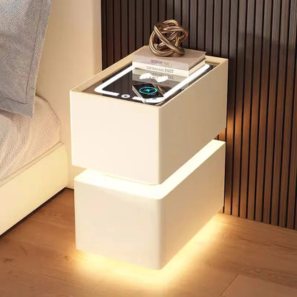 Smart Bedside Table with Wireless Charging and Sensor Light 