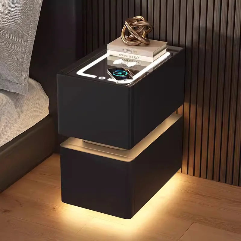 Smart Bedside Table with Wireless Charging and Sensor Light 