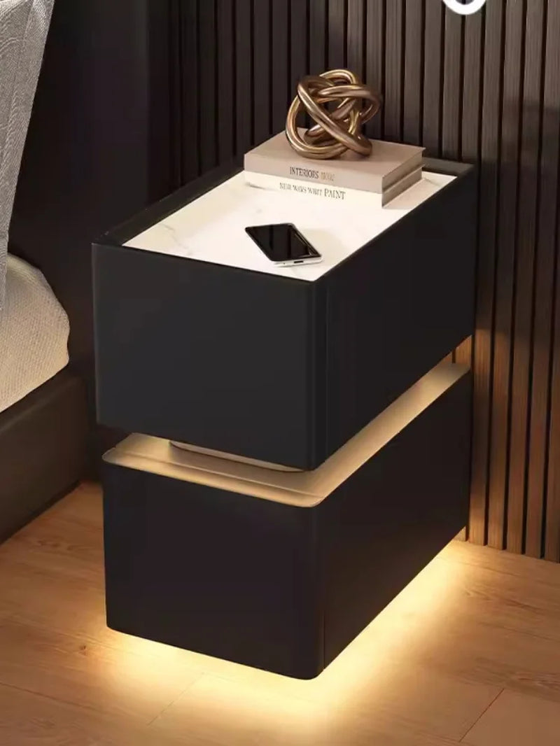 Smart Bedside Table with Wireless Charging and Sensor Light 