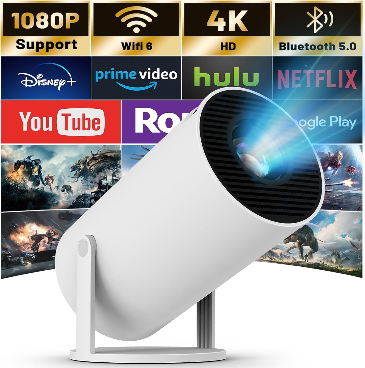 180° Rotatable WiFi Projector with Bluetooth | 4K Supported, 1080P HD