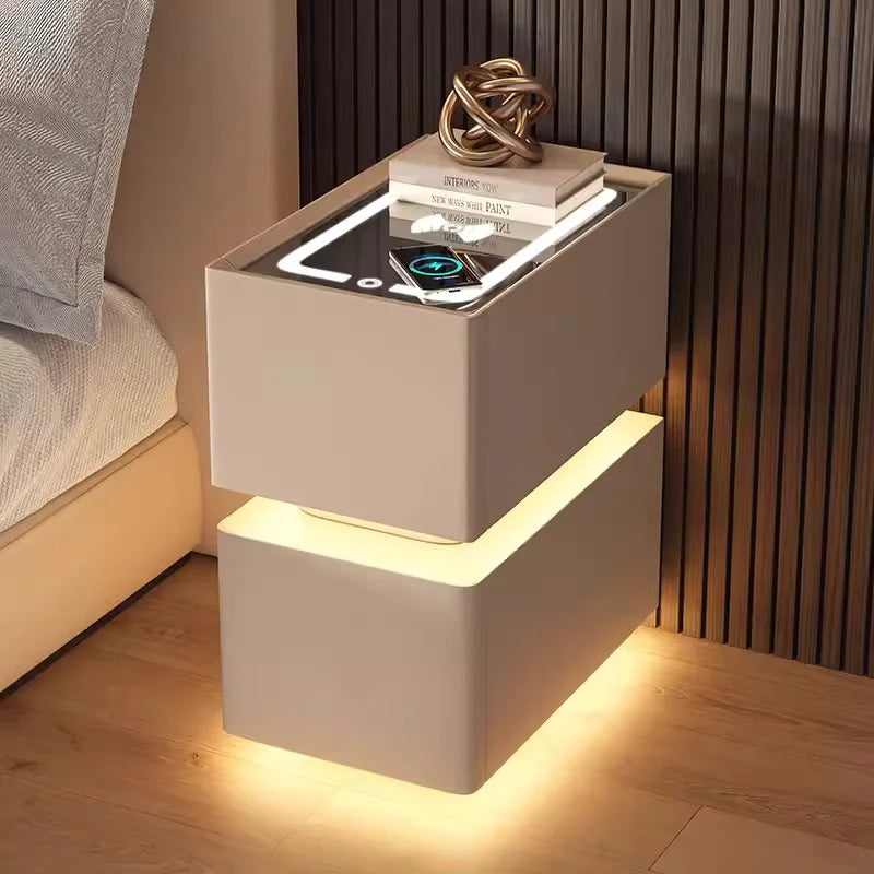 Smart Bedside Table with Wireless Charging and Sensor Light 