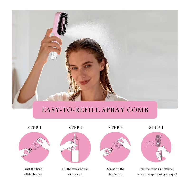 2-in-1 Detangling Hair Brush with Scalp Massage and Water Mist Spray - Anti-Static Hair Styling Tool for Home and Travel