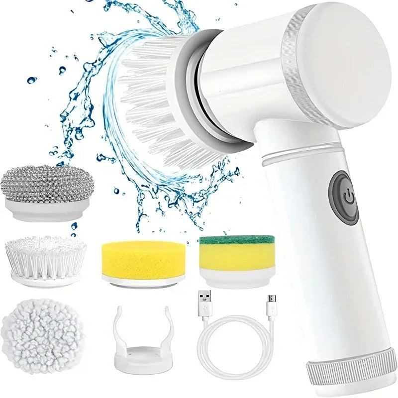 Cordless Waterproof Electric Spin Scrubber - 5 Brush Heads