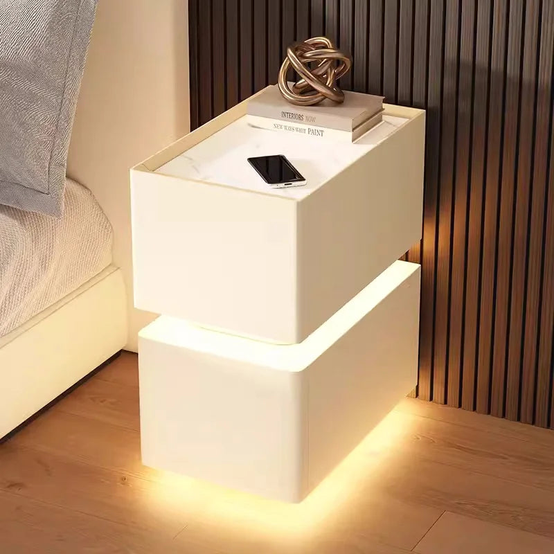 Smart Bedside Table with Wireless Charging and Sensor Light 