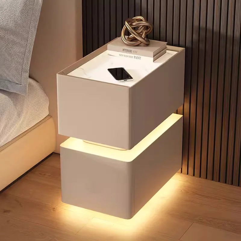 Smart Bedside Table with Wireless Charging and Sensor Light 