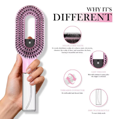 2-in-1 Detangling Hair Brush with Scalp Massage and Water Mist Spray - Anti-Static Hair Styling Tool for Home and Travel