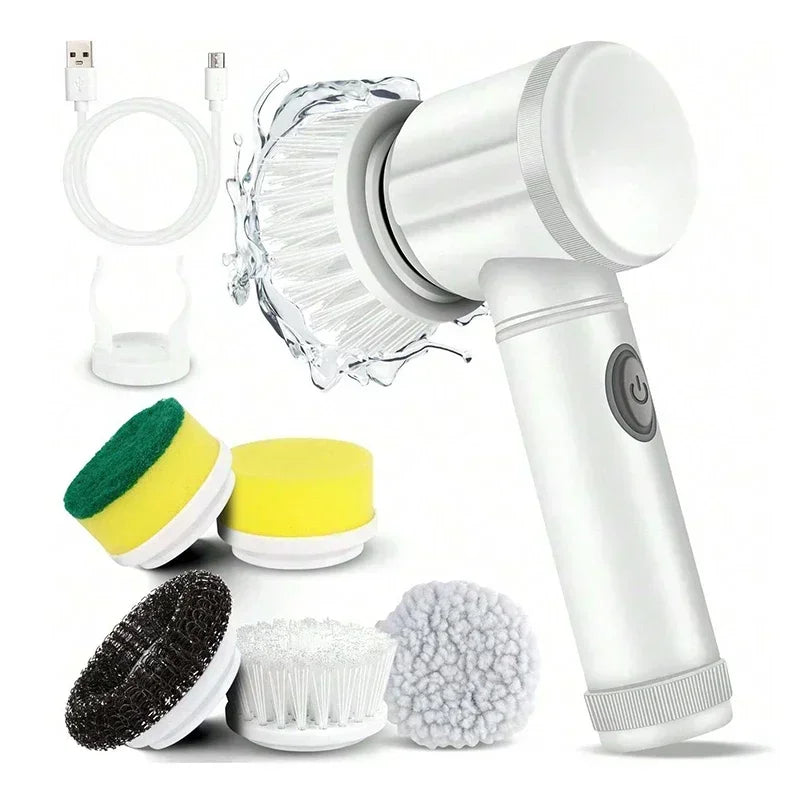 Cordless Waterproof Electric Spin Scrubber - 5 Brush Heads