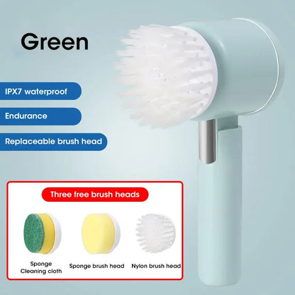 Cordless Waterproof Electric Spin Scrubber - 5 Brush Heads