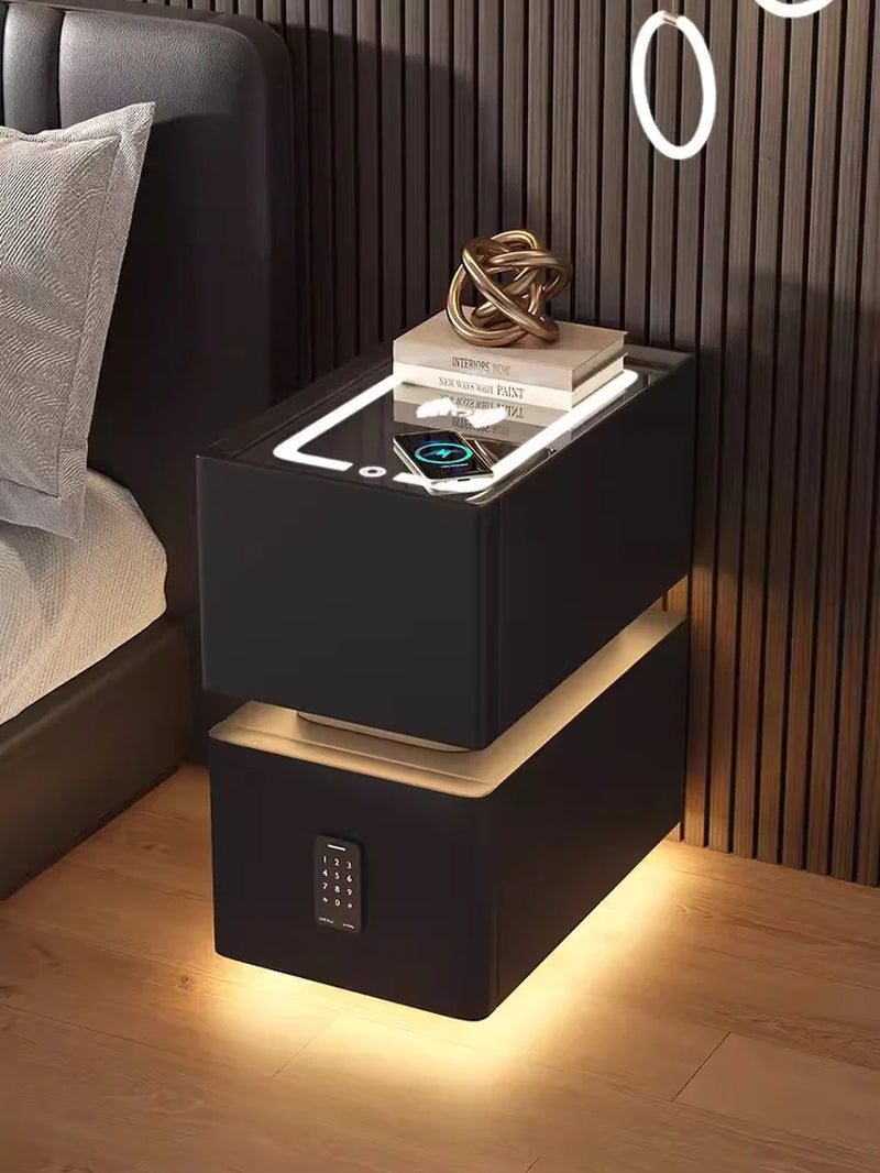 Smart Bedside Table with Wireless Charging and Sensor Light 